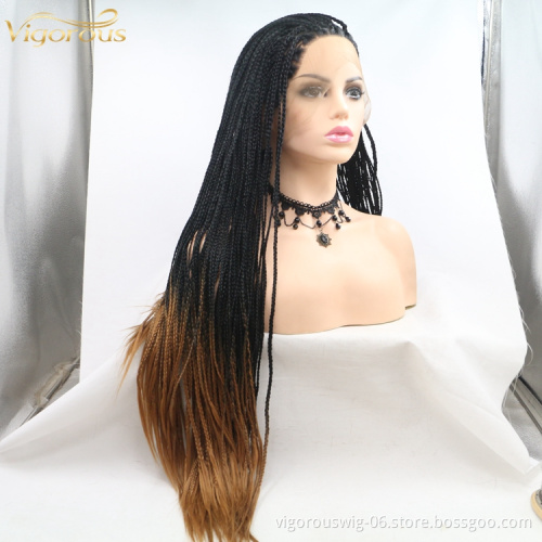 BlacK Ombre Brown Synthetic Box Braid Lace Front Wigs Women Cornrow Braids Hair Heat Resistant Synthetic Full Machine Made Wig